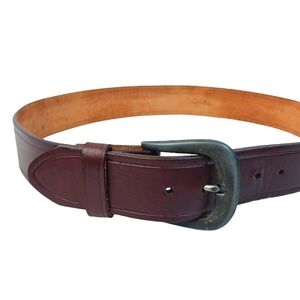 Cabelas Mens Belt Size 36 1.5" Wide Brown Leather Changeable Buckle brass buckle